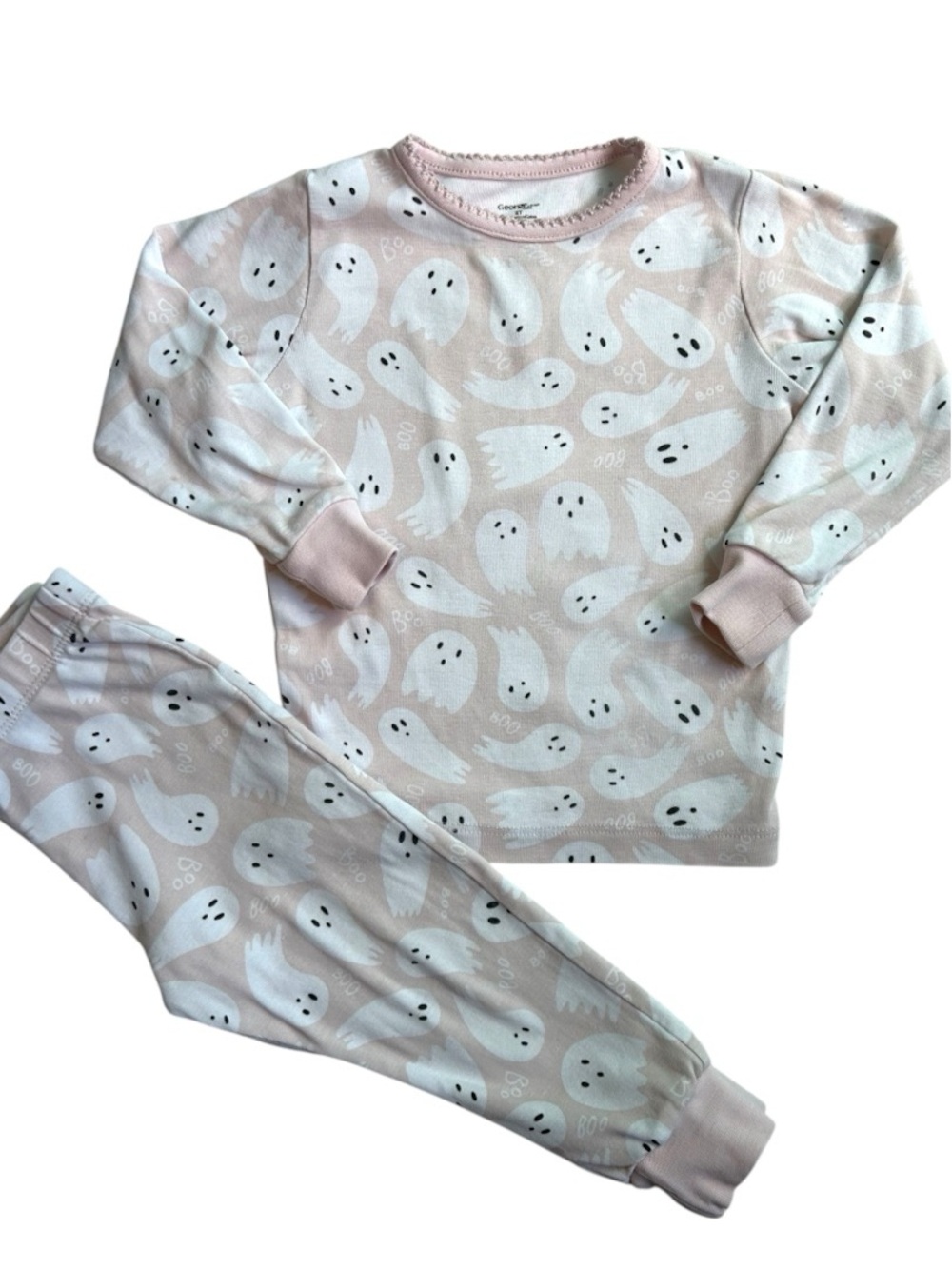 Kids Ghost Print Pink Pajama Set - Soft Cotton Sleepwear